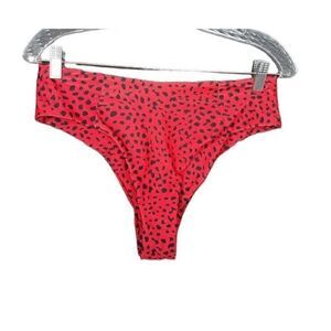 Medium Red Black Print Bikini Bottom High Rise Thin Side Swimming Bathing Suit M